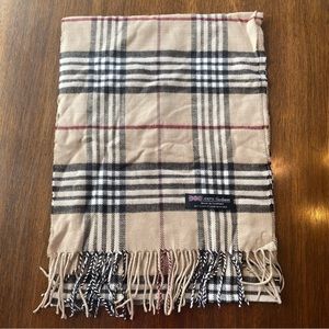 Beige Checkered Cashmere Scarf
